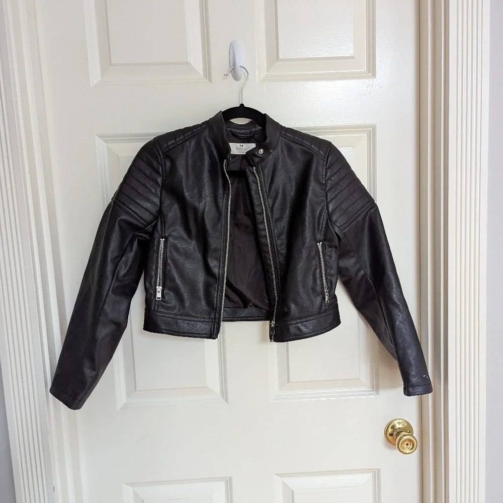 H&M Kids Quilted Biker Vegan Leather Moto Jacket Kids Size 14